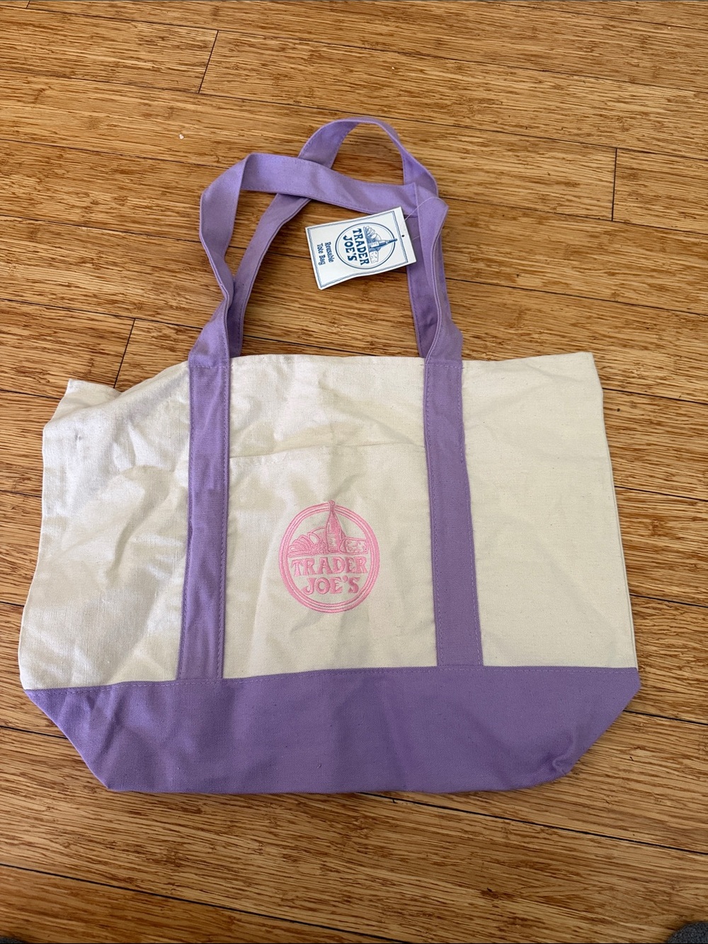 Trader Joe's Cream Canvas Tote with Lavender Accents